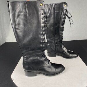Ralph Lauren Womens Martina Leather Riding Tall Boots‎ Size 7B Black 15 Eyelet